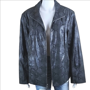 Preston & York Leather Black Snakeskin Pattern Zipper Front Jacket Coat …